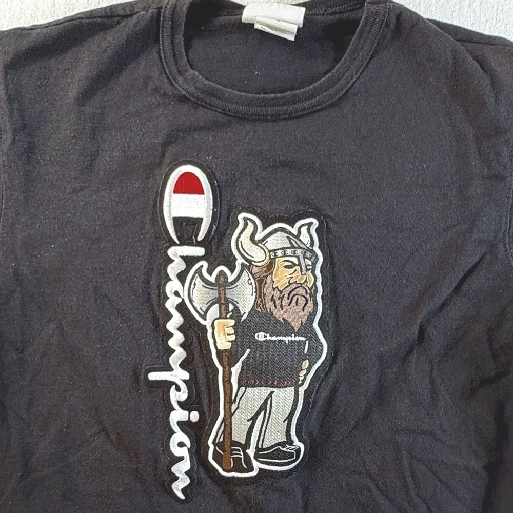 Champion T-Shirt Mens Medium Viking Graphic Black Short Sleeve Cotton Tee